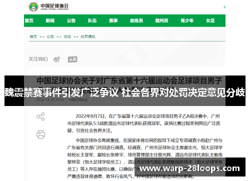 魏震禁赛事件引发广泛争议 社会各界对处罚决定意见分歧
